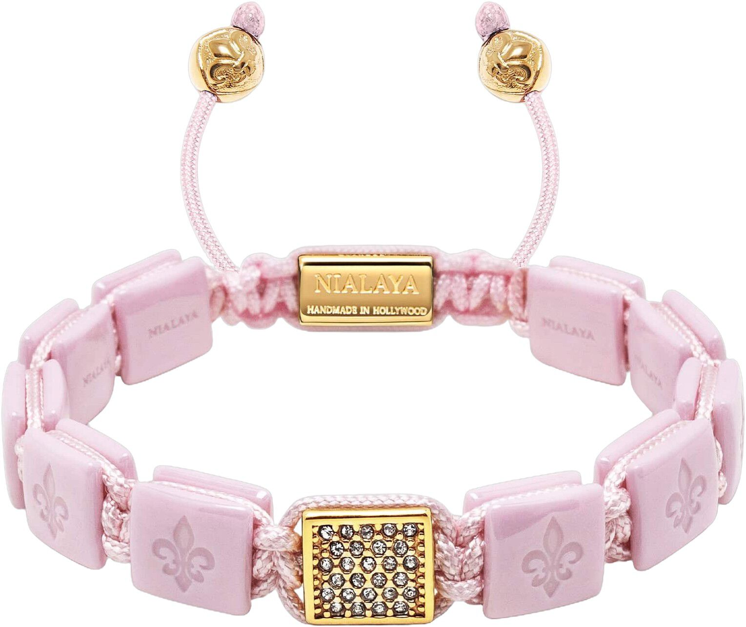 Women's Soft Pink Ceramic Flatbead Bracelet with Gold CZ