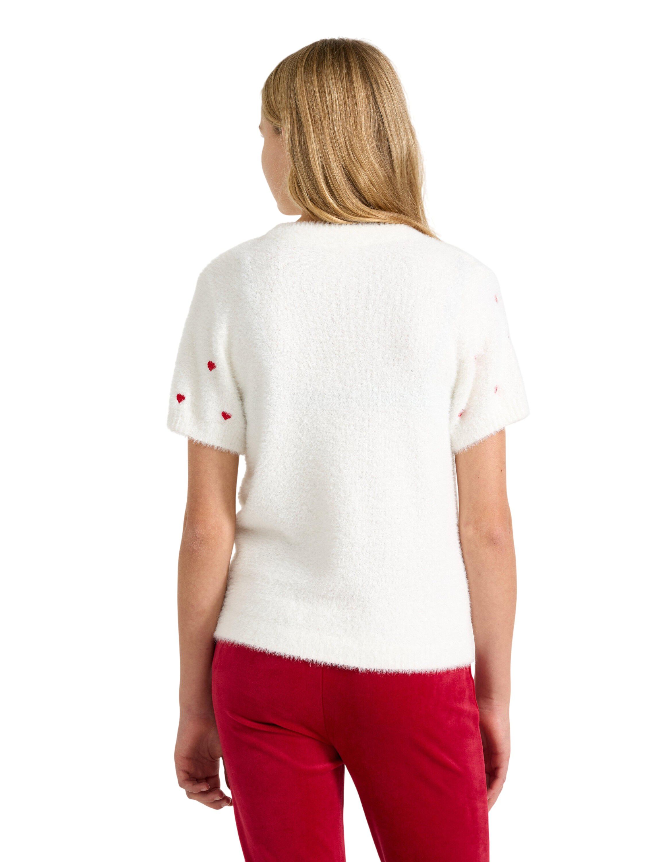 Kort&aelig;rmet strikket top i bl&oslash;dt fjer