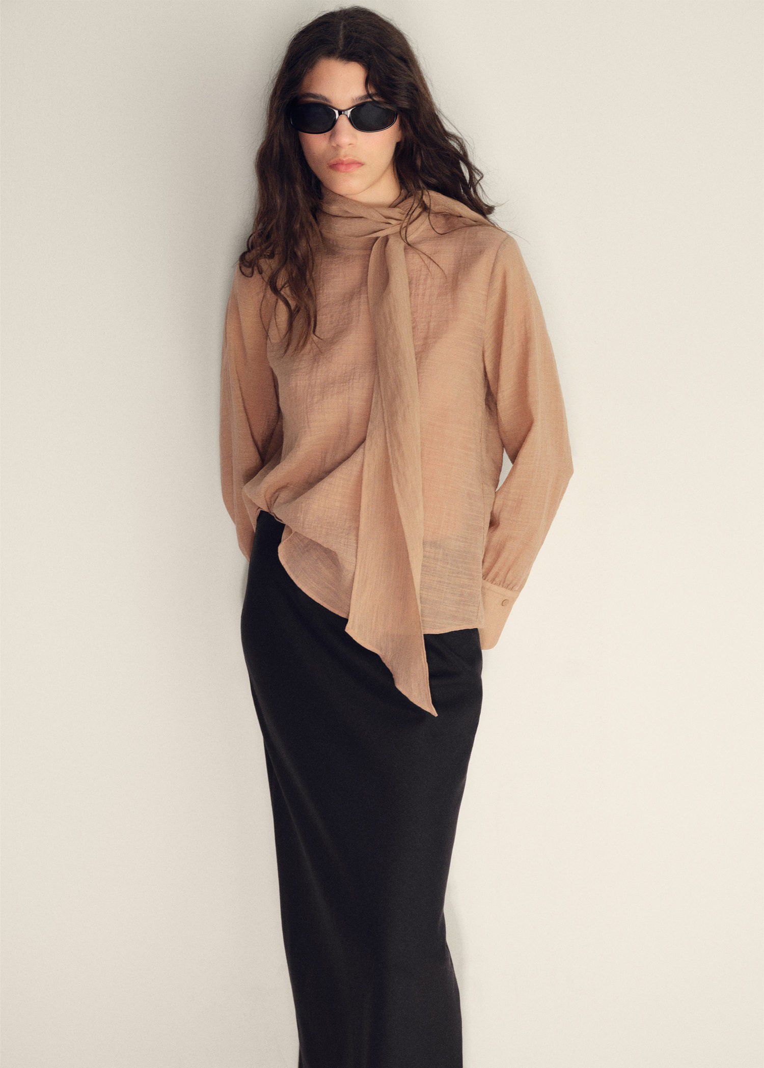 Linen blend straight skirt