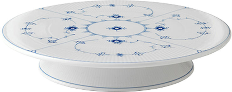 Blue Fluted Plain tårtfat på fot 32 cm