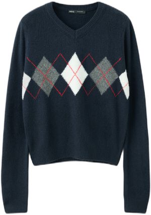 Diamond pattern V-neck jumper