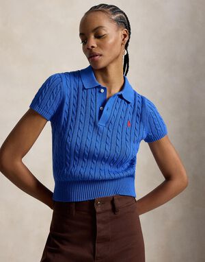 Cable-Knit Cotton Cropped Polo Shirt