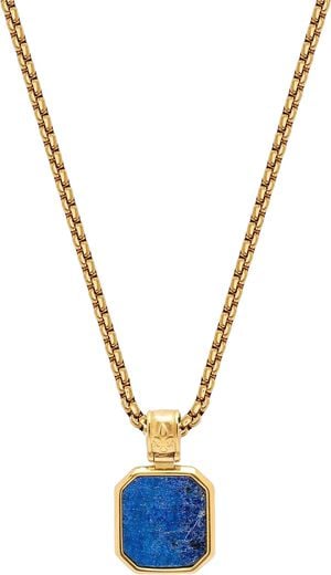 Gold Necklace with Square Blue Lapis Pendant