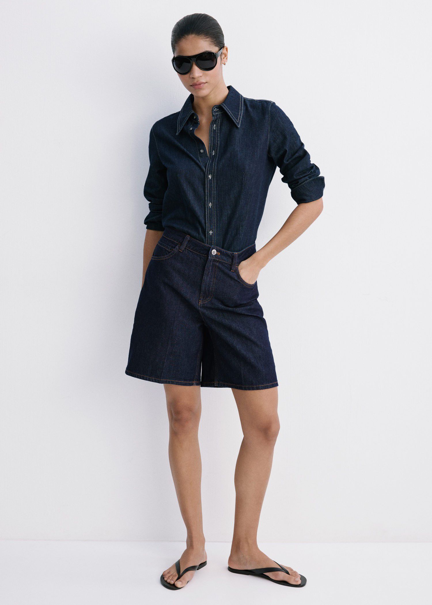 High-waist straight-fit denim short