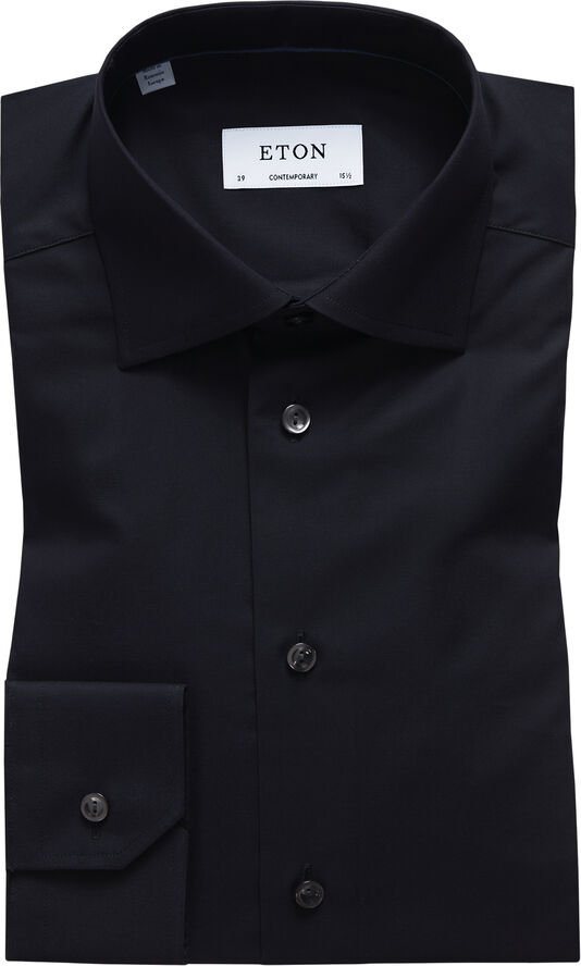 Black Fine Twill Stretch Shirt - Contemporary Fit