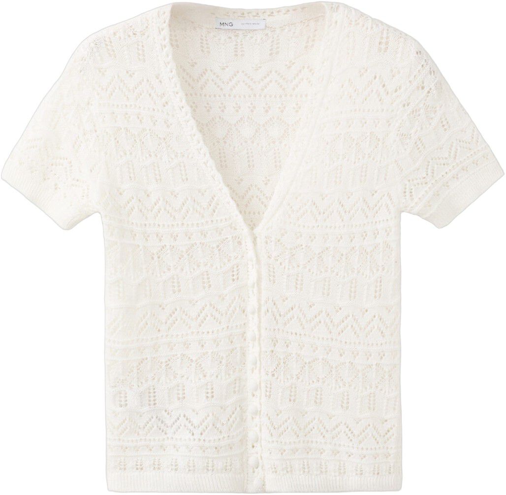 Short-sleeve openwork knit cardigan