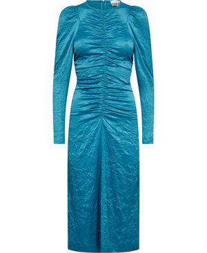 Crinkled Satin O-Neck Midi Dress