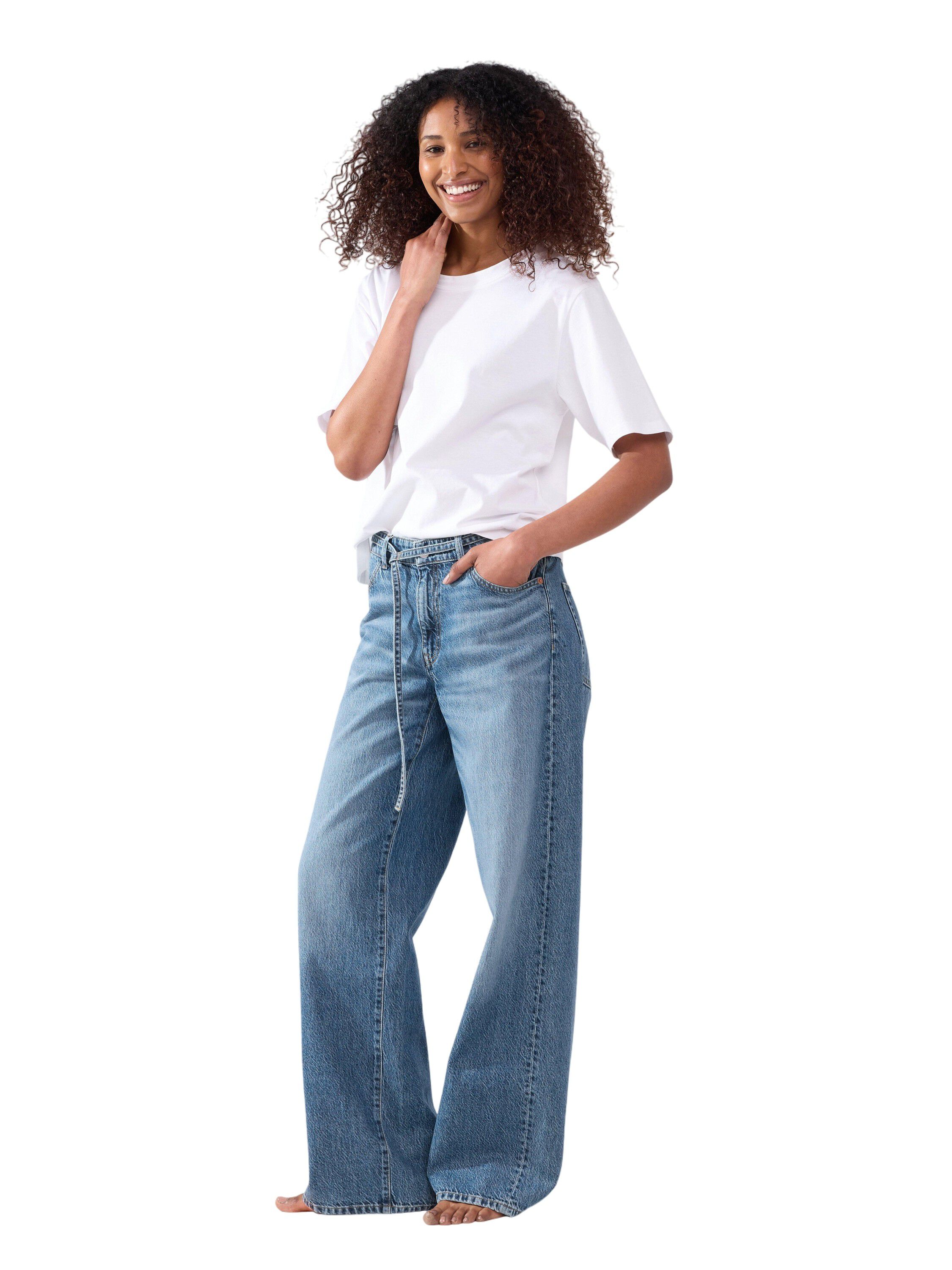 Mid waist jeans in cotton denim wit