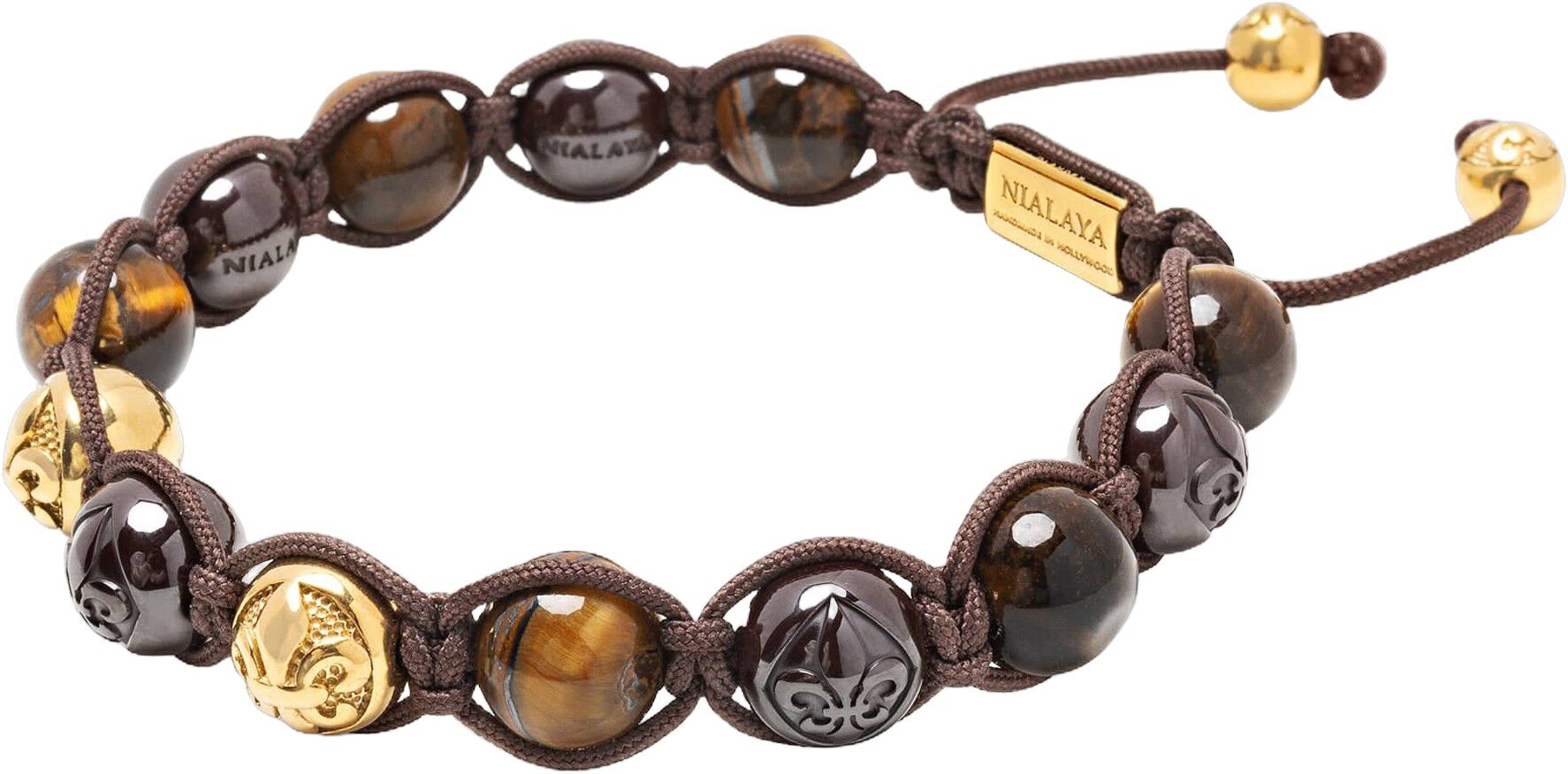 Men's Beaded Bracelet with Burgundy Ceramic, Tiger Eye and G