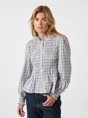 Mocca Smock Check Blouse