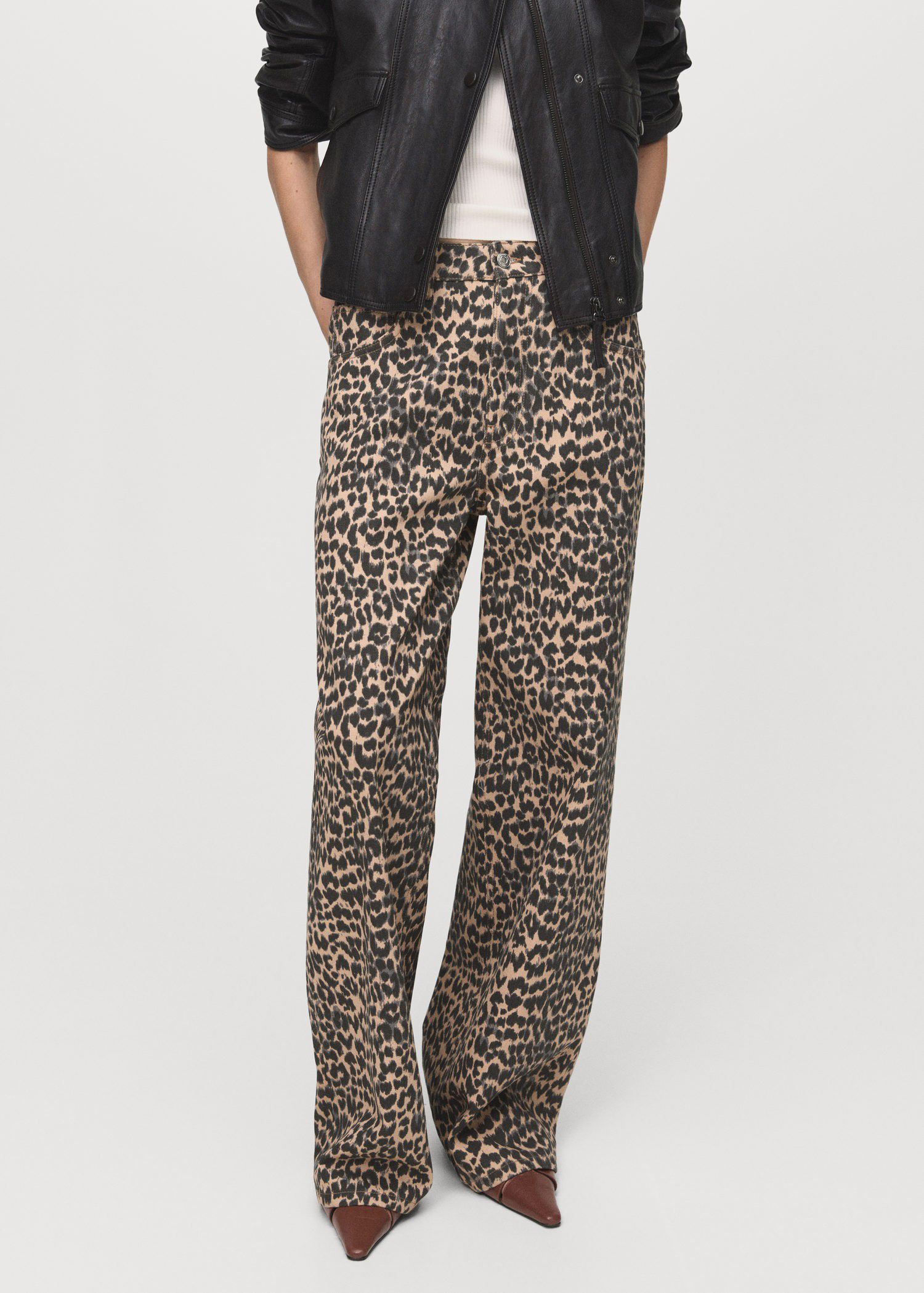 Leopard-print straight jeans