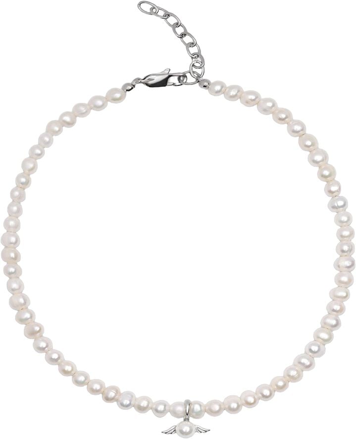 Women's Pearl Choker with Angel Wing Pendant