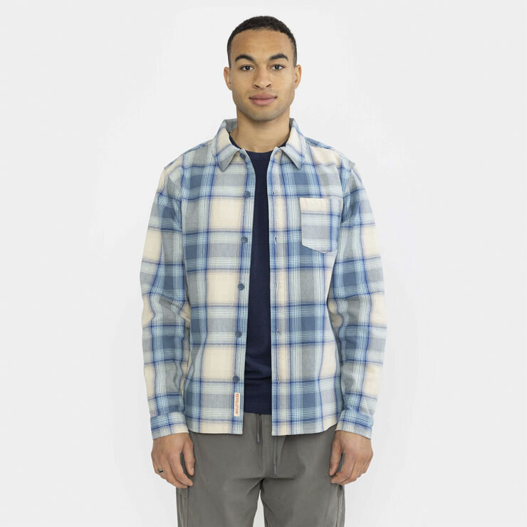 A checkered long sleeve overshirt made of a cotton farbic wi