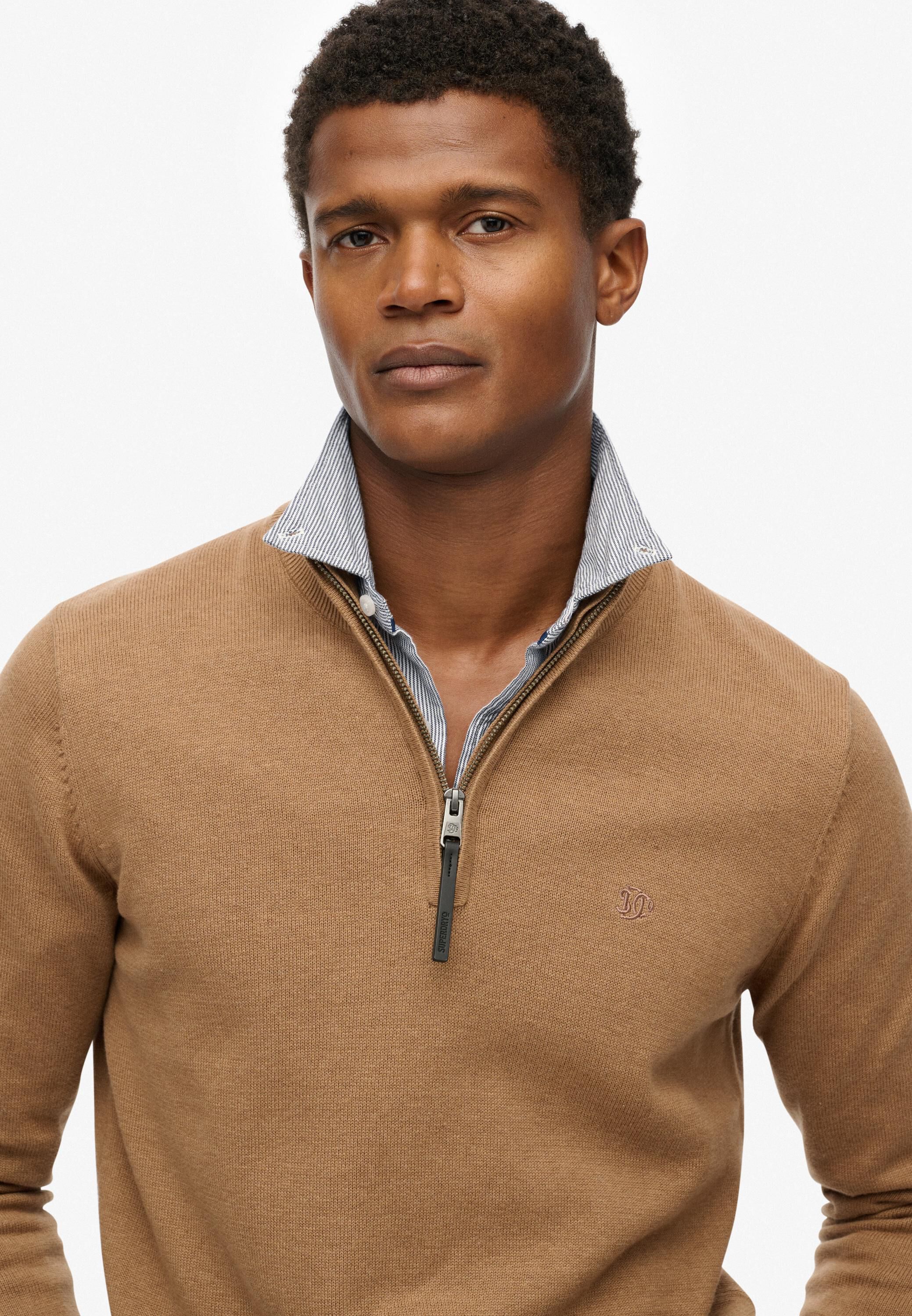 ESSENTIALS COTTON HALF ZIP