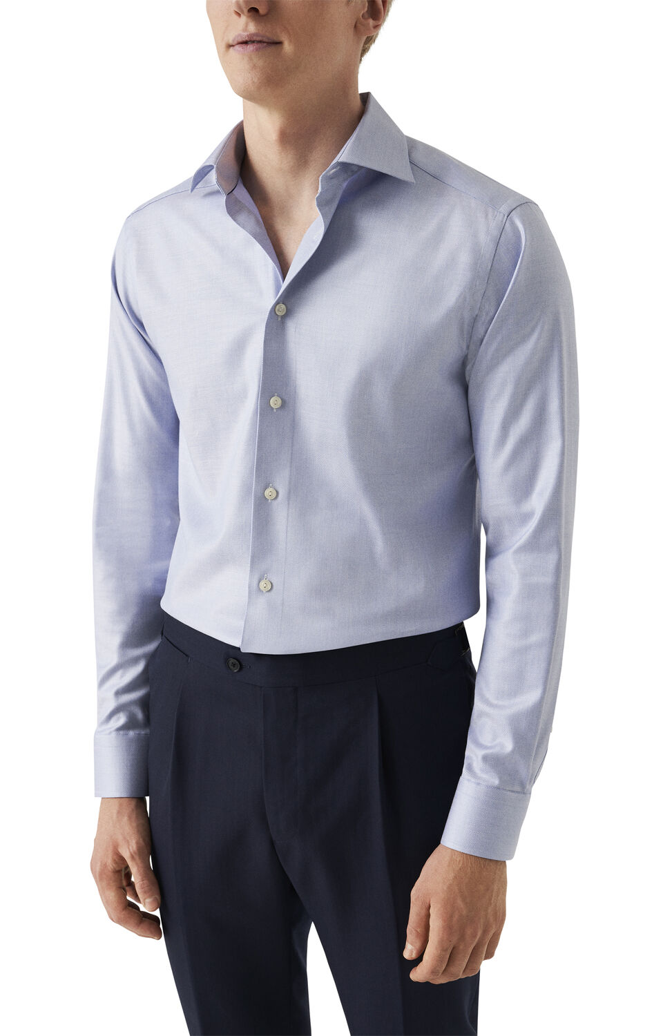 Slim Fit Dark Blue M&eacute;lange Solid Cotton Tencel Lyocell Shirt