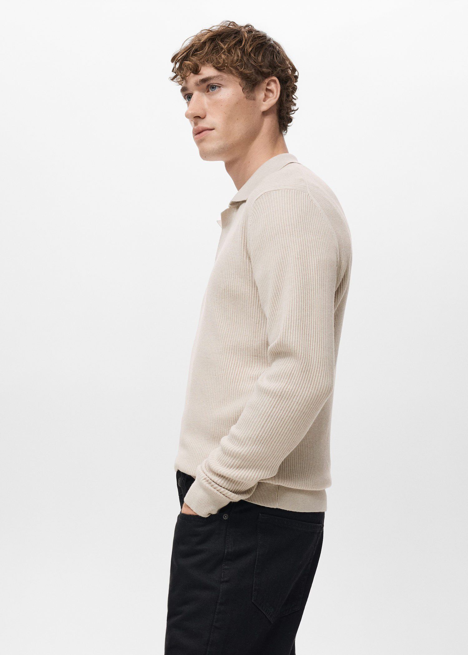 Cotton-blend ribbed polo sweater