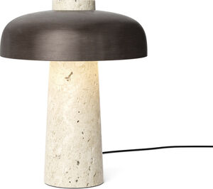 Reverse Table Lamp, Travertine, Bronzed Brass