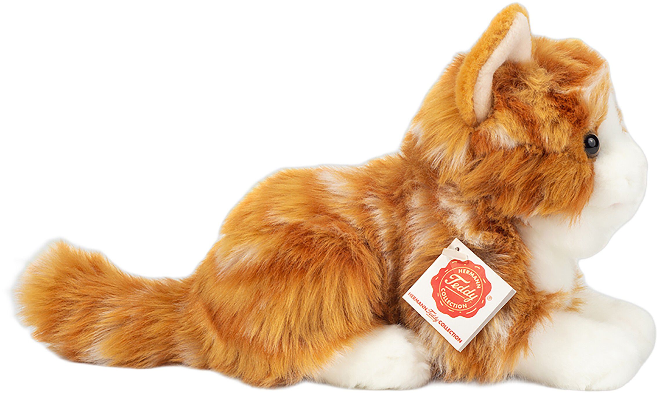 Teddy Hermann - Liggende kat r&oslash;dstribet 20 cm