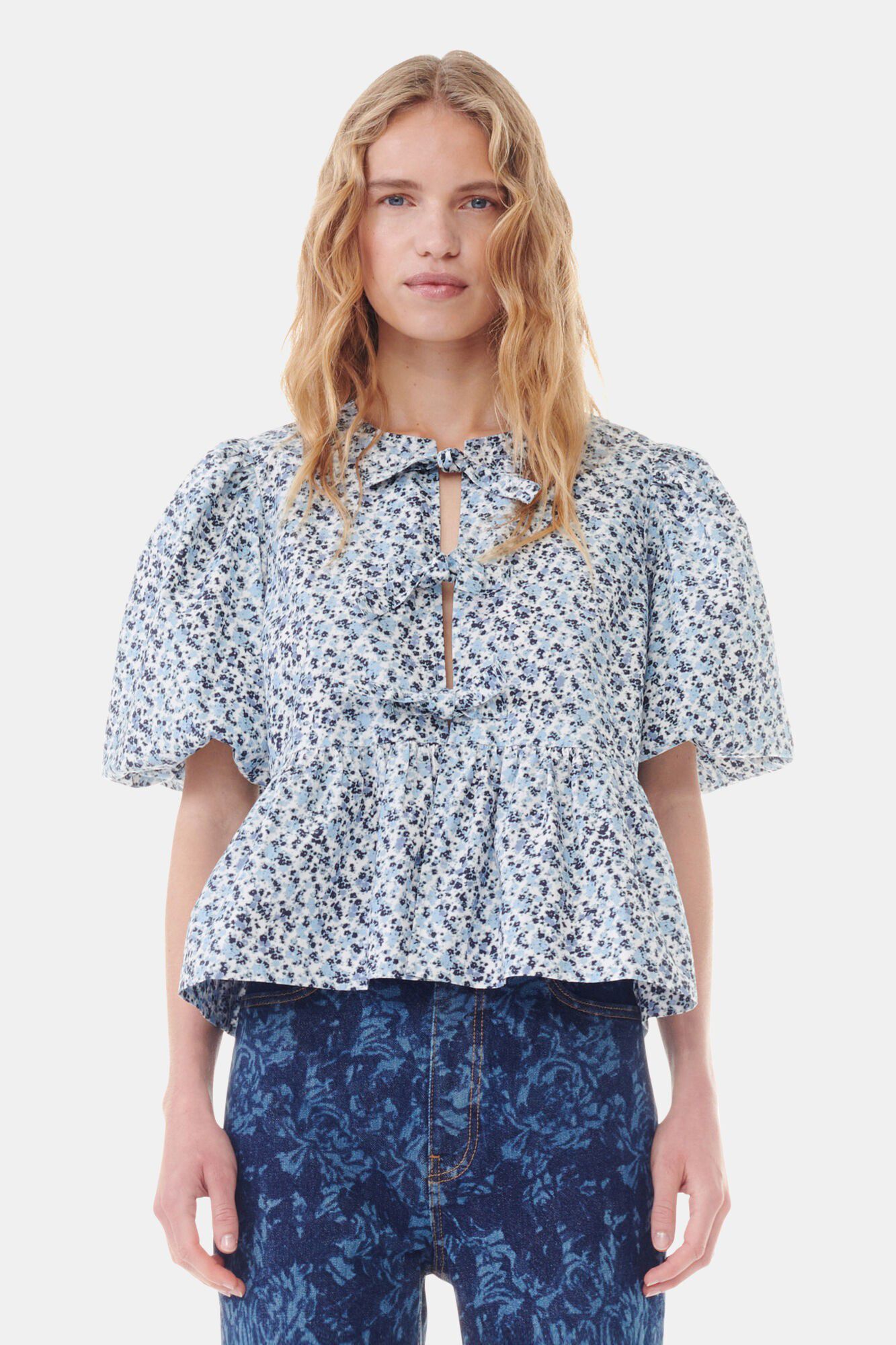 Printed Cotton Poplin Peplum Blouse