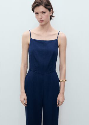 Long denim-effect jumpsuit