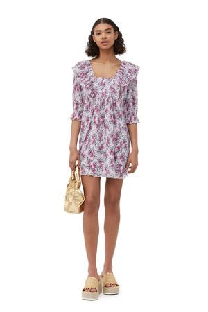 Pleated Georgette Ruffle Mini Dress