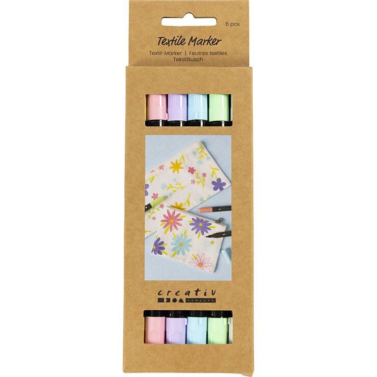 Tekstiltusch, streg 2,3+3,6 mm, 6 stk.