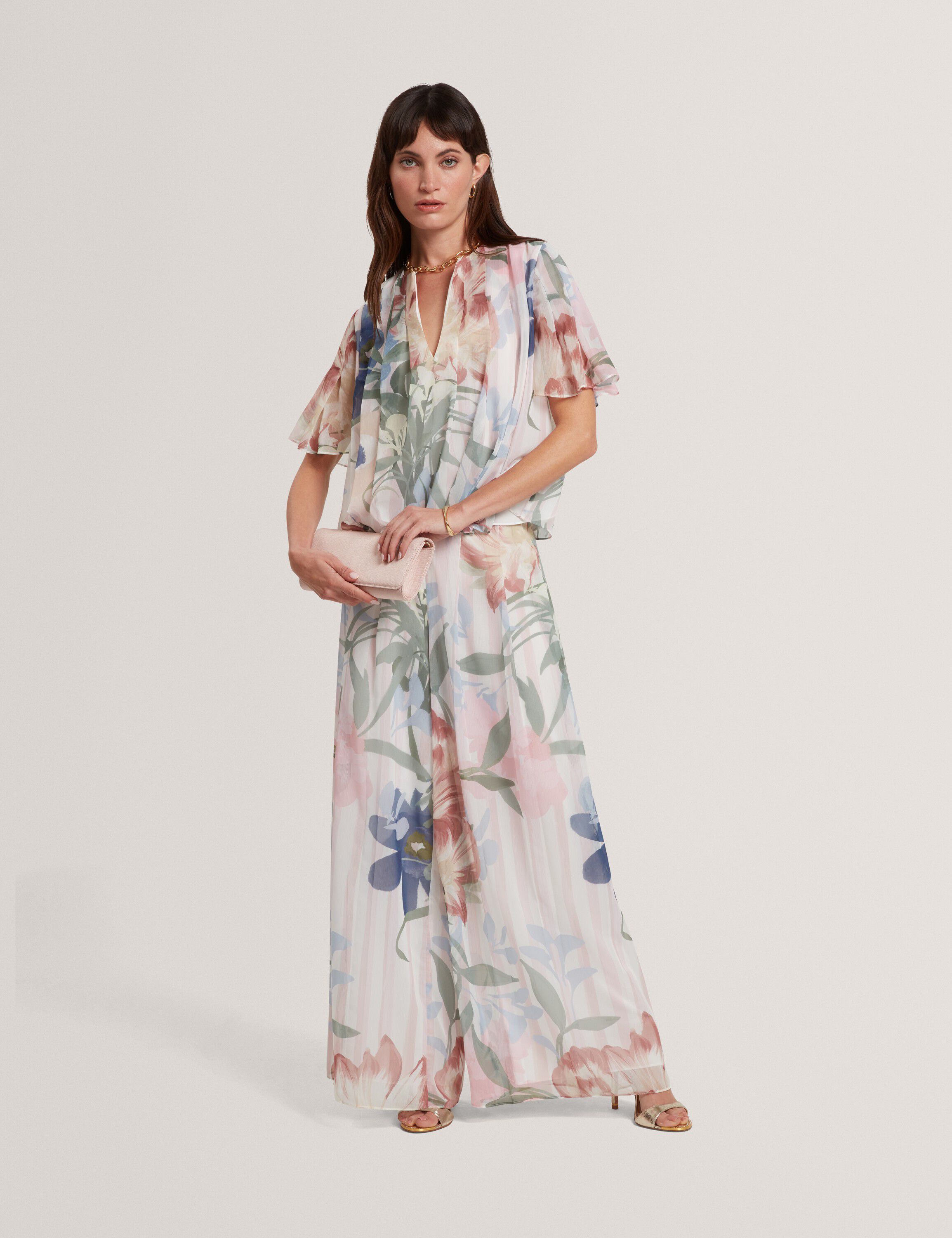 HURTA Printed Wide Leg Pleated Trou