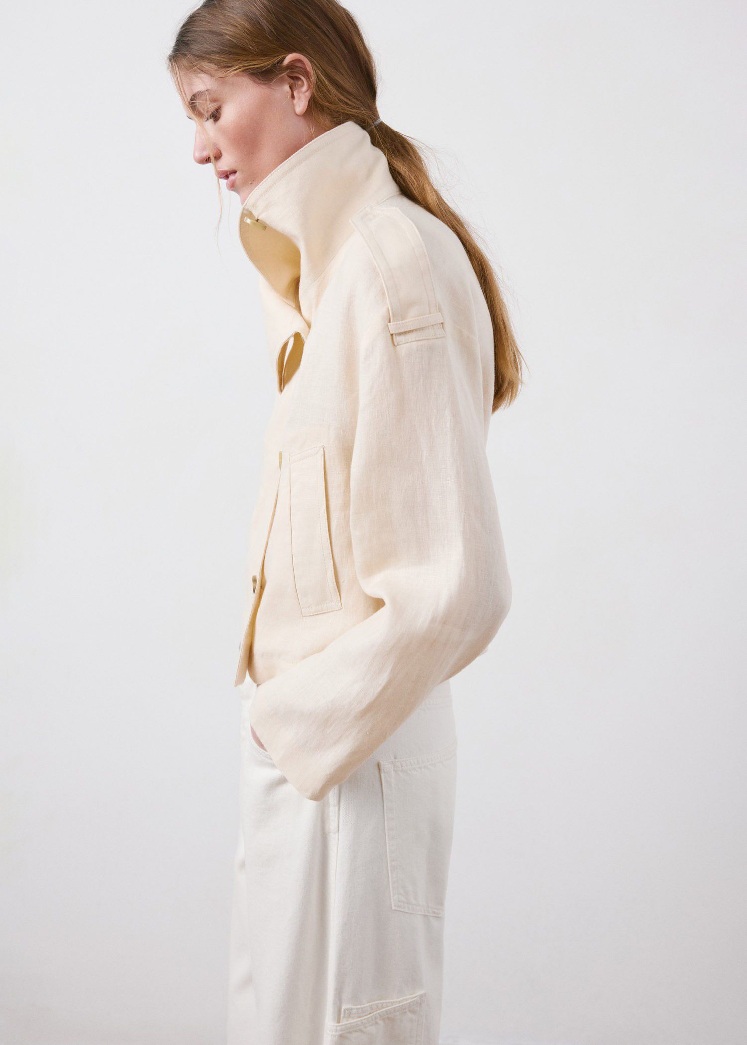 Linen funnel neck trench coat