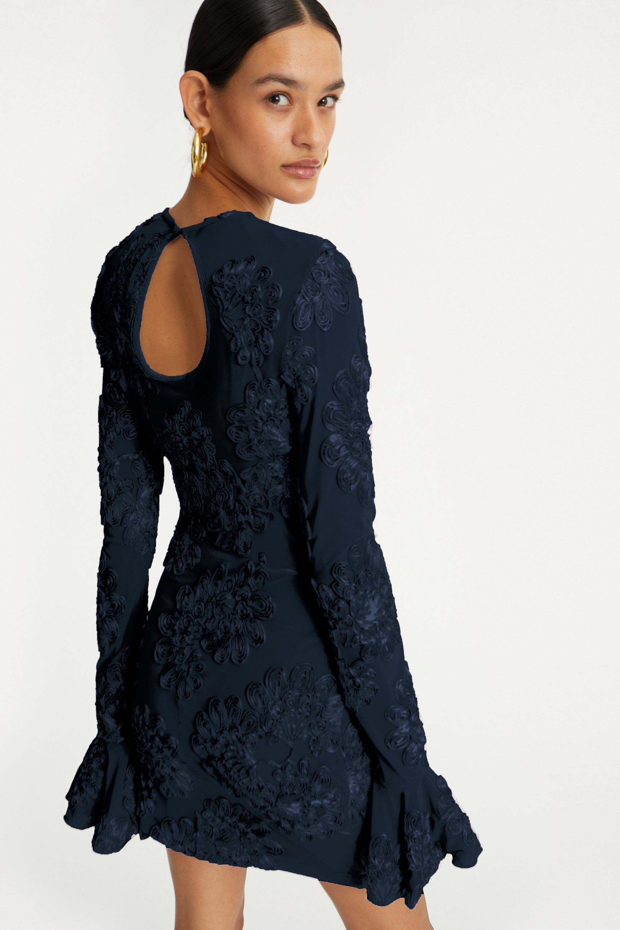 FLOWER MESH LS MINI DRESS