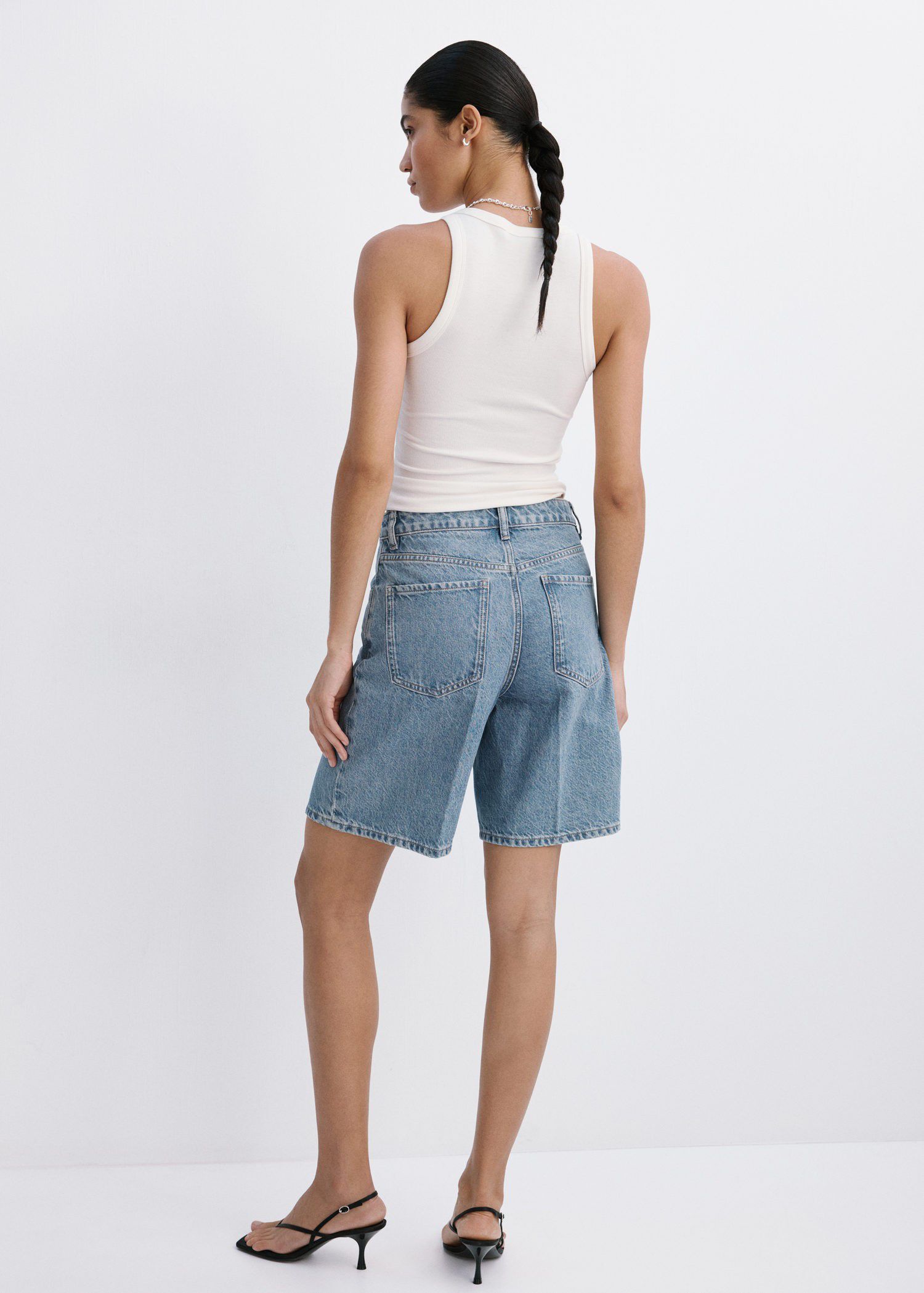 High-waist straight-fit denim short