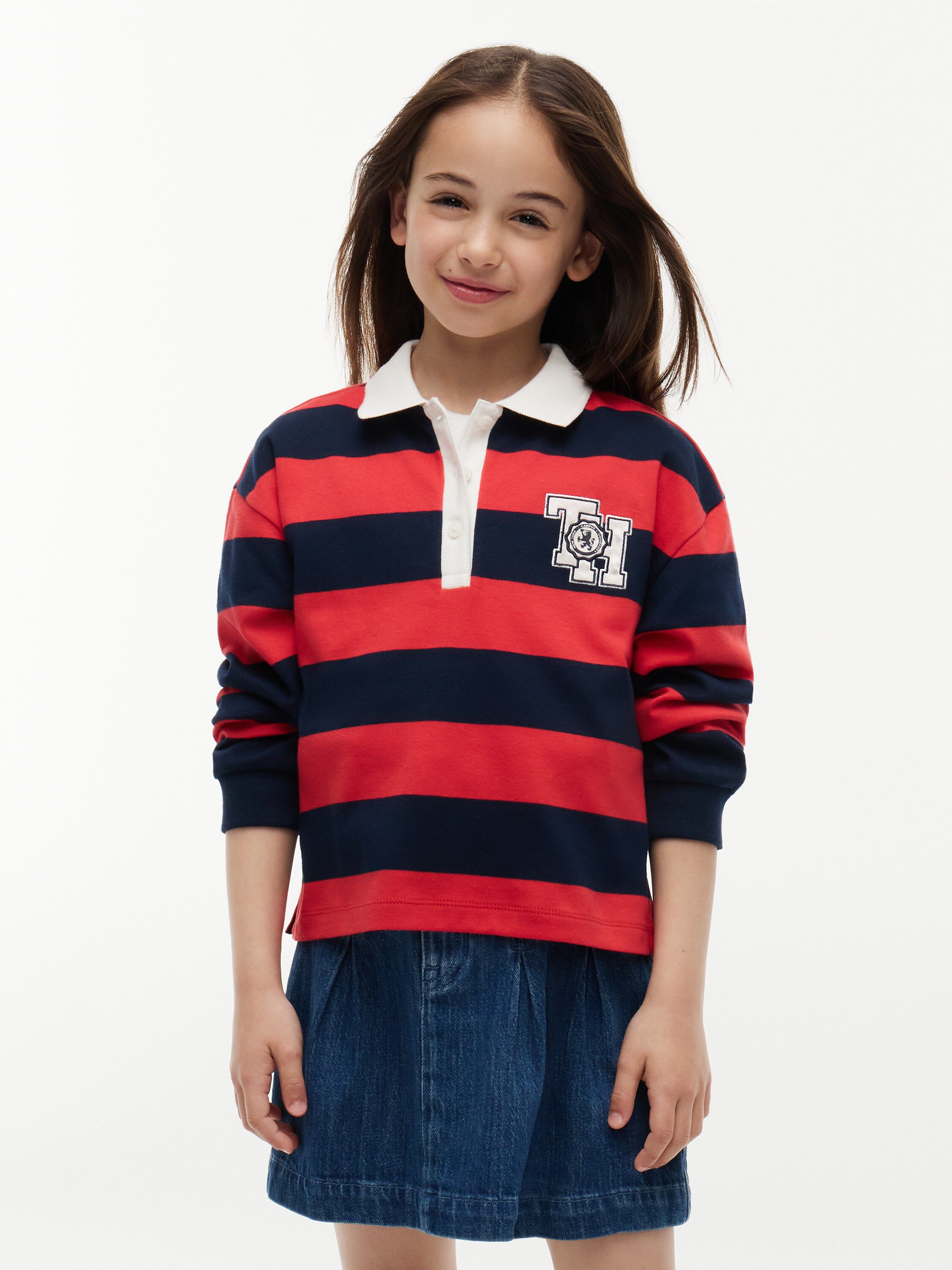 Relaxed Fit Stripe Long Sleeve Polo Shirt