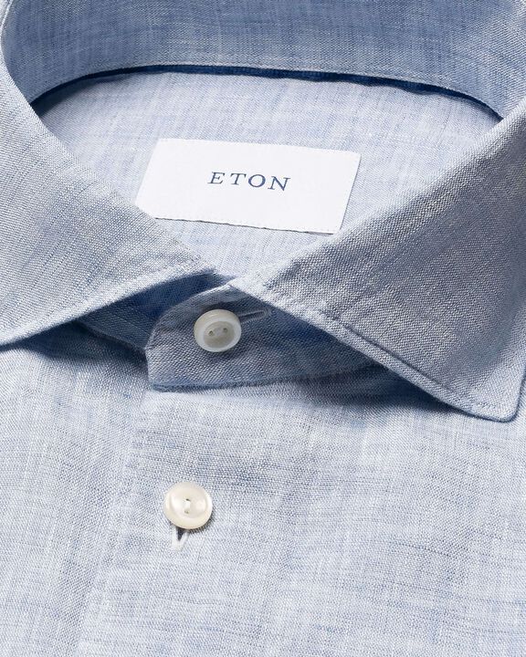 Regular Fit Light blue Solid Short Sleeve Linen Shirt