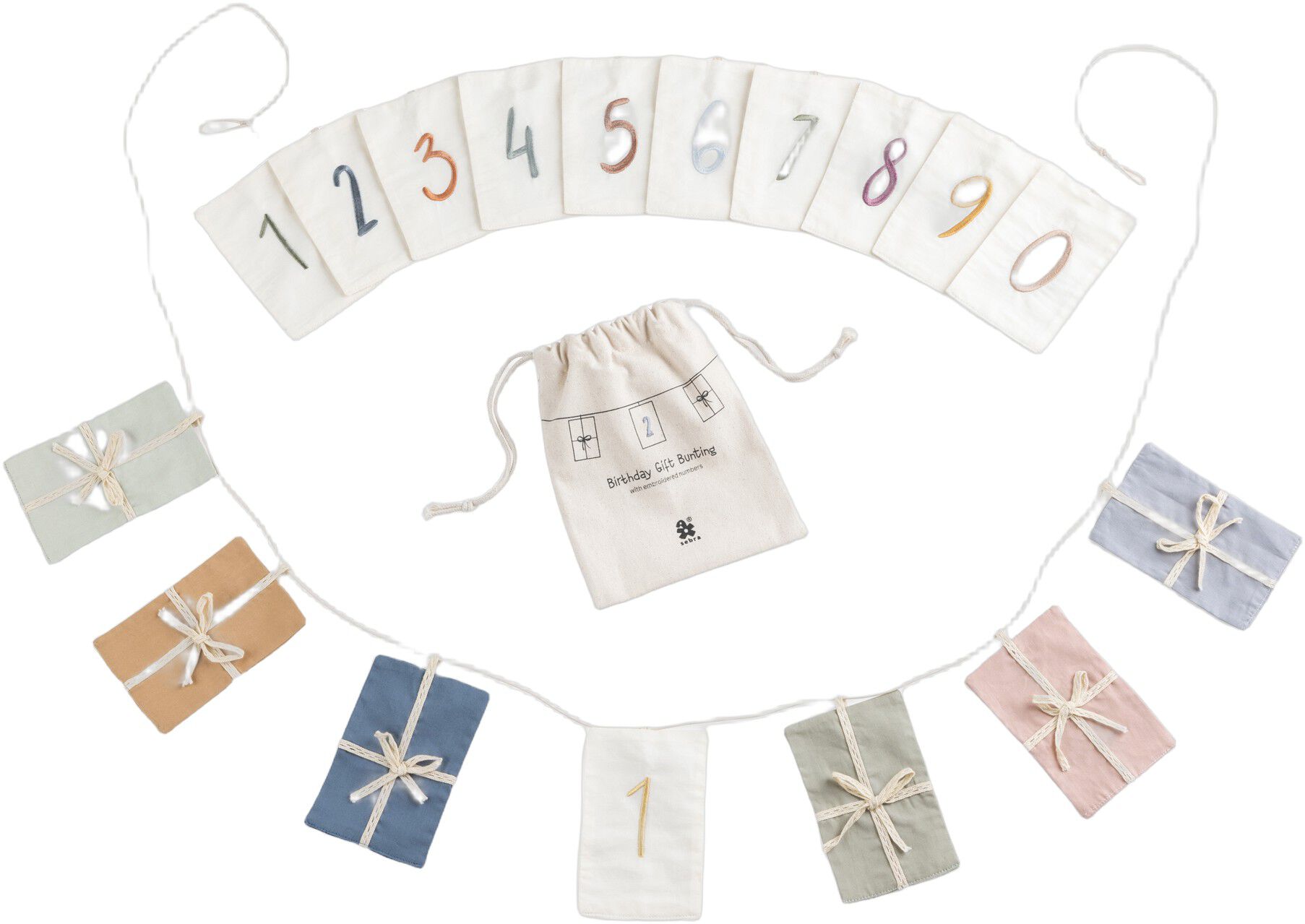 F&oslash;dselsdags ranke, gaver, tal 0-9, &oslash;kologisk bomuld