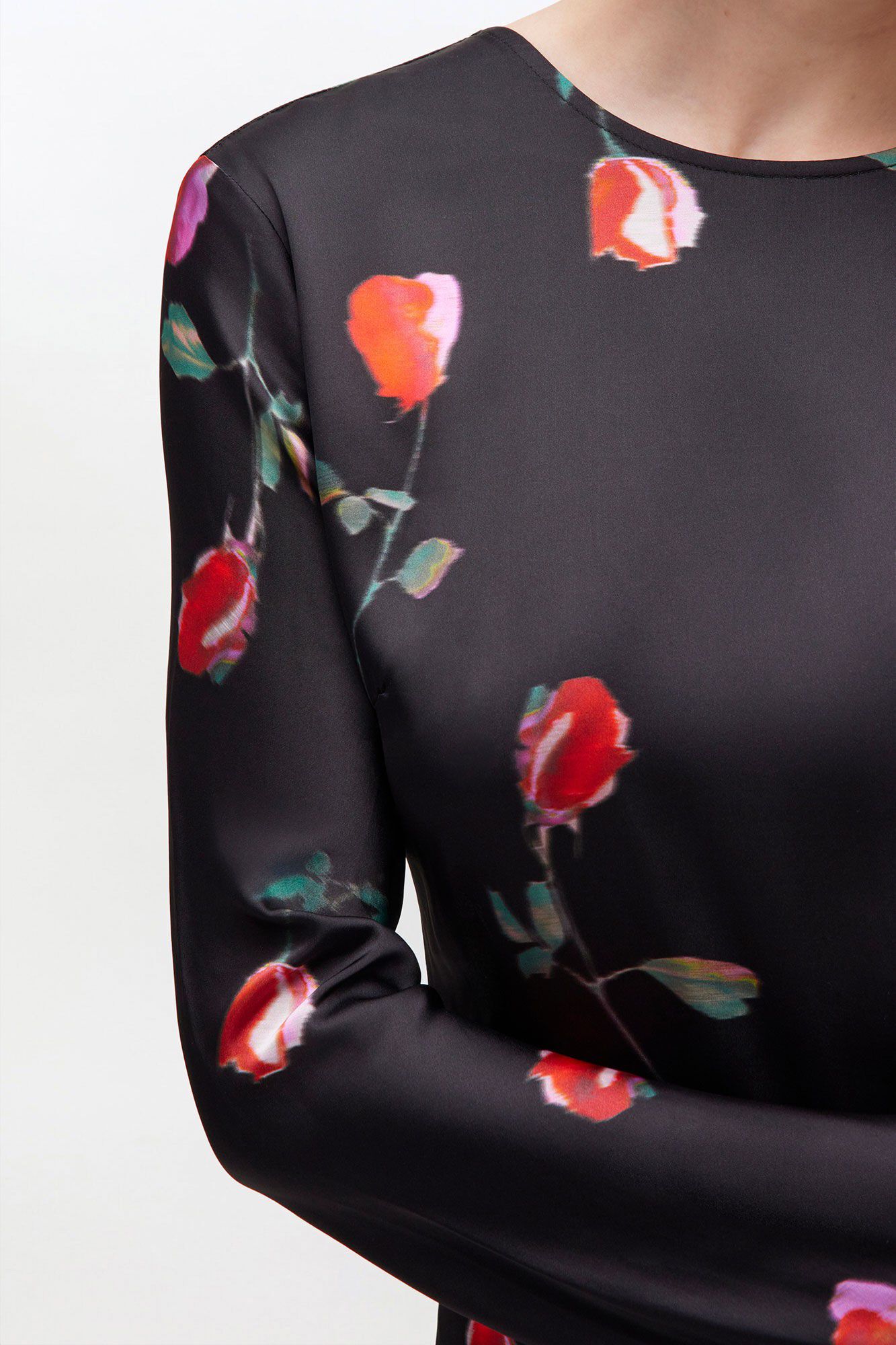 Printed Stretch Satin Midi Dress