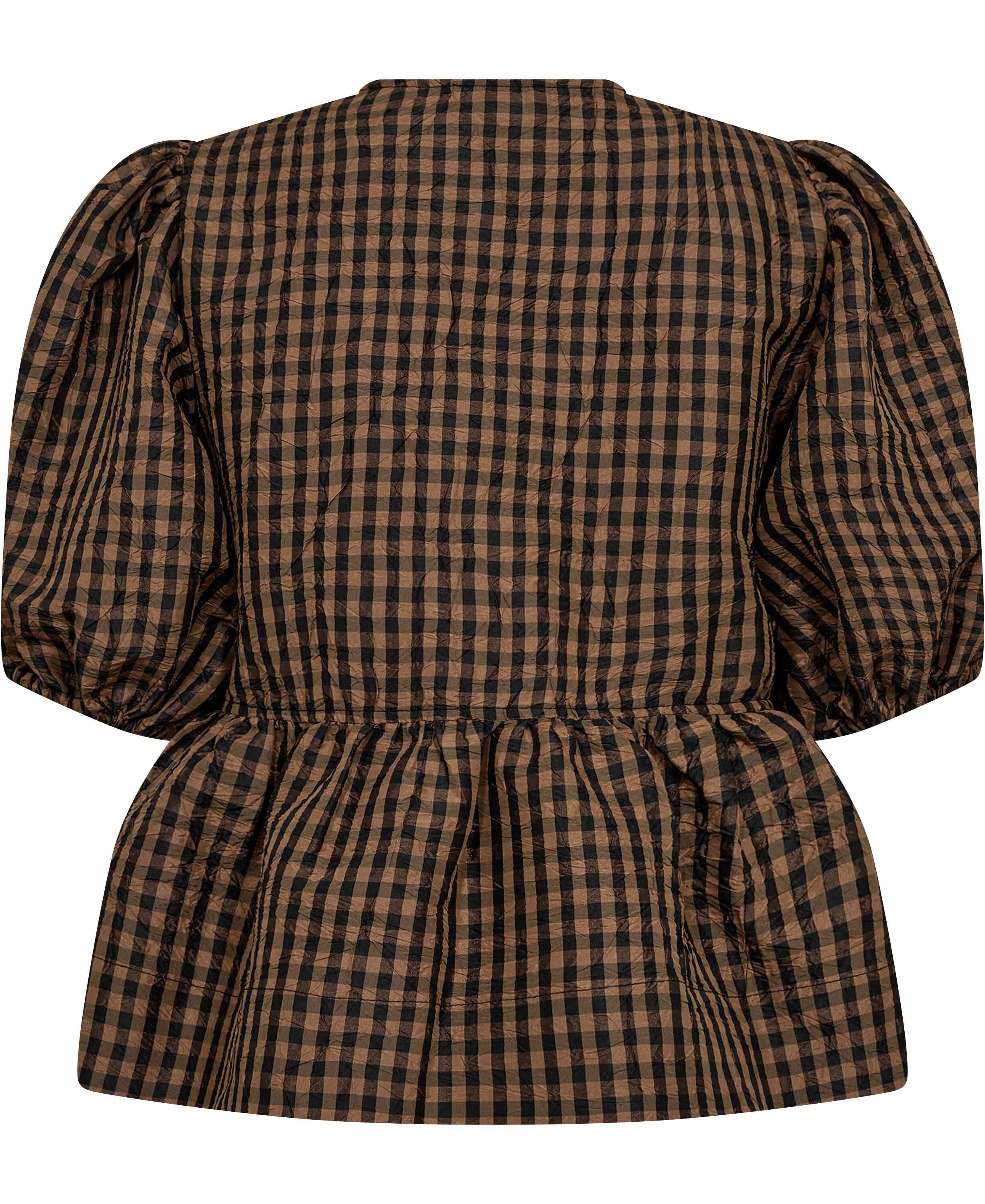 Crinkled Taffeta Check Peplum Blous