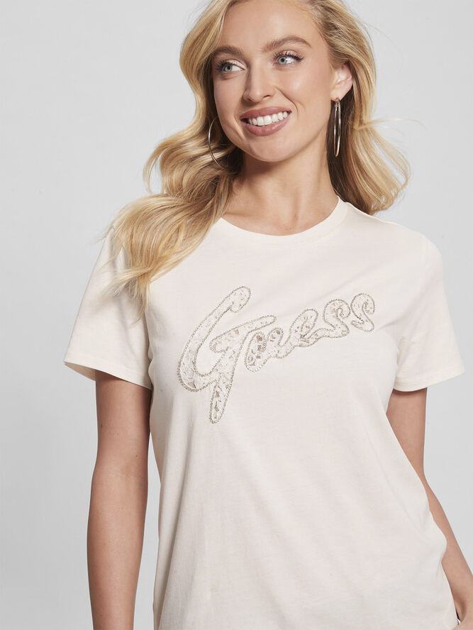 SS GUESS LACE LOGO EASY TEE