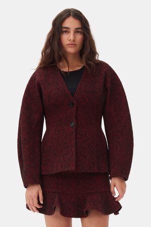 Herringbone Wool Curve Sleeve Blaze