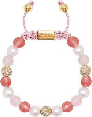 Women's Beaded Bracelet with Pearl, Rose Quartz, Cherry Quar