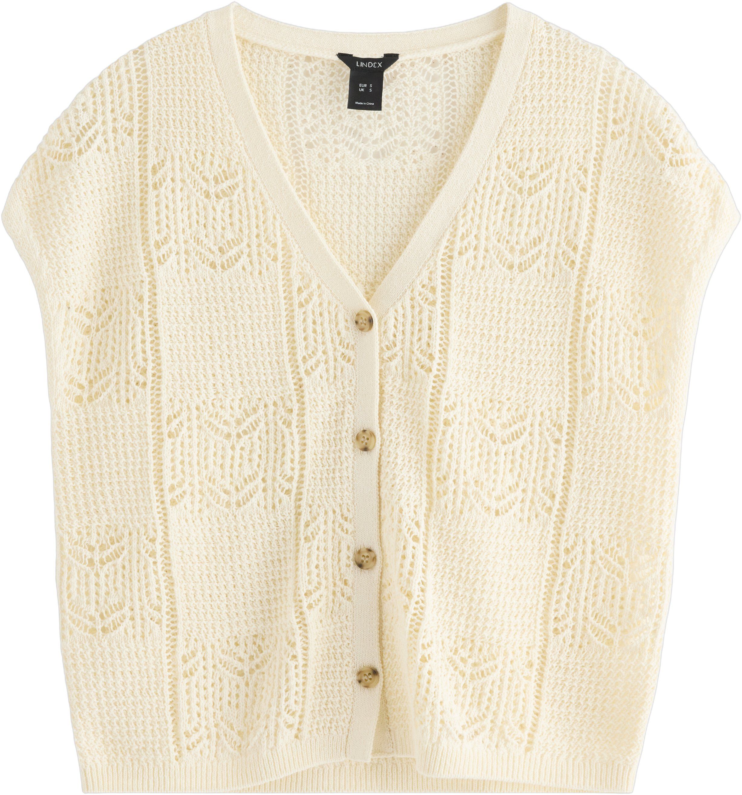Pattern-knitted sleeveless cardigan