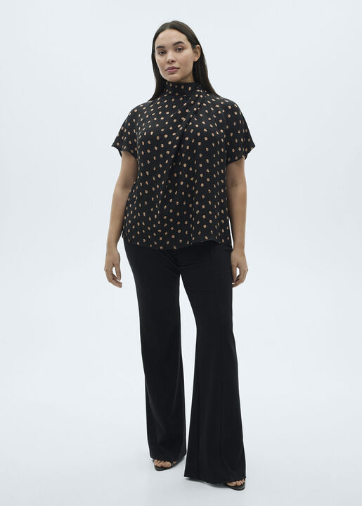 Polka dot blouse with draped collar