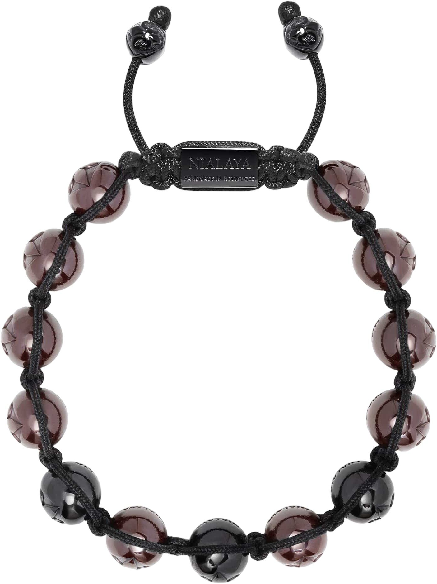 Men's Beaded Bracelet with Black & Burgundy Ceramic Balls