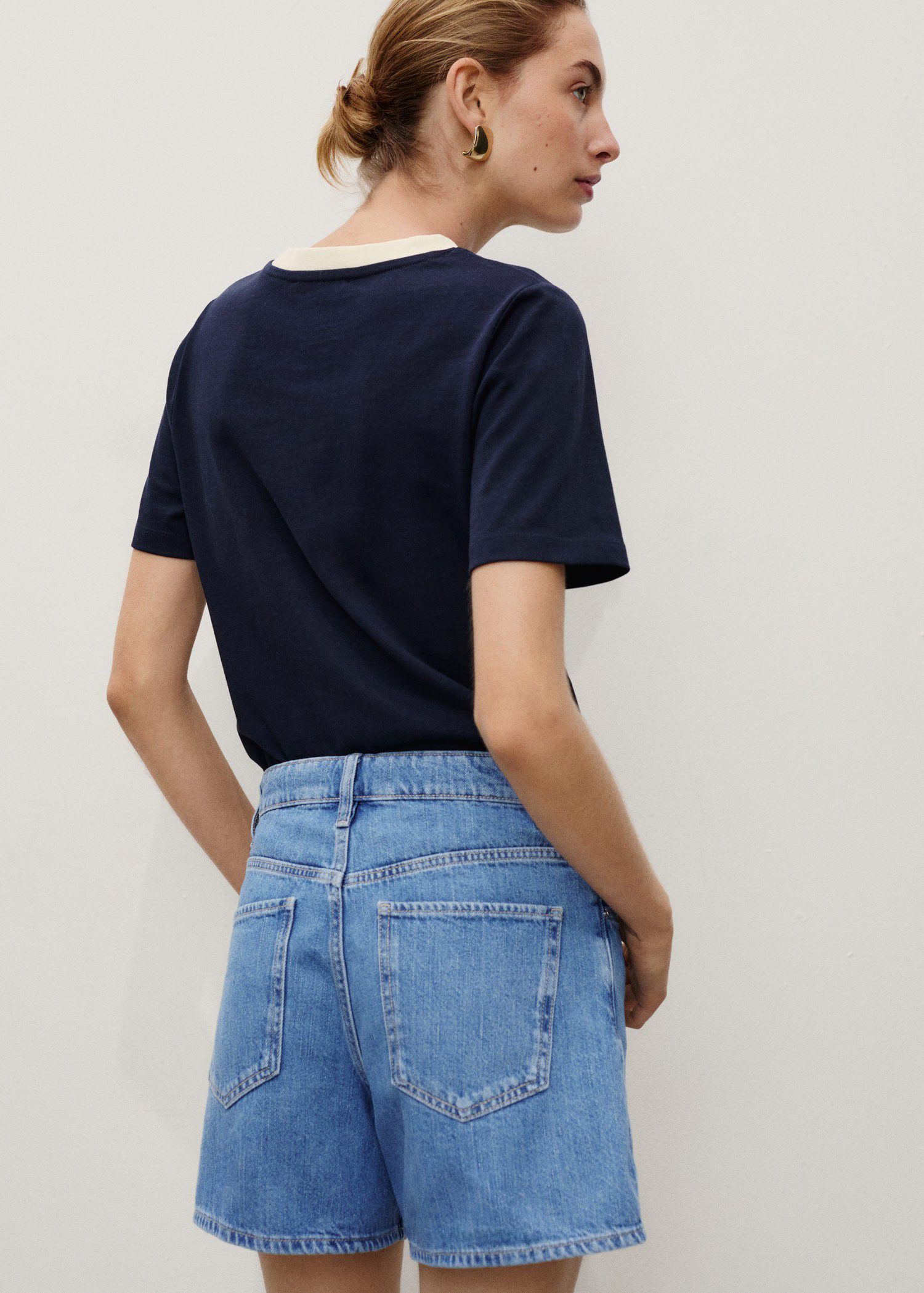 High-waisted straight-fit denim sho