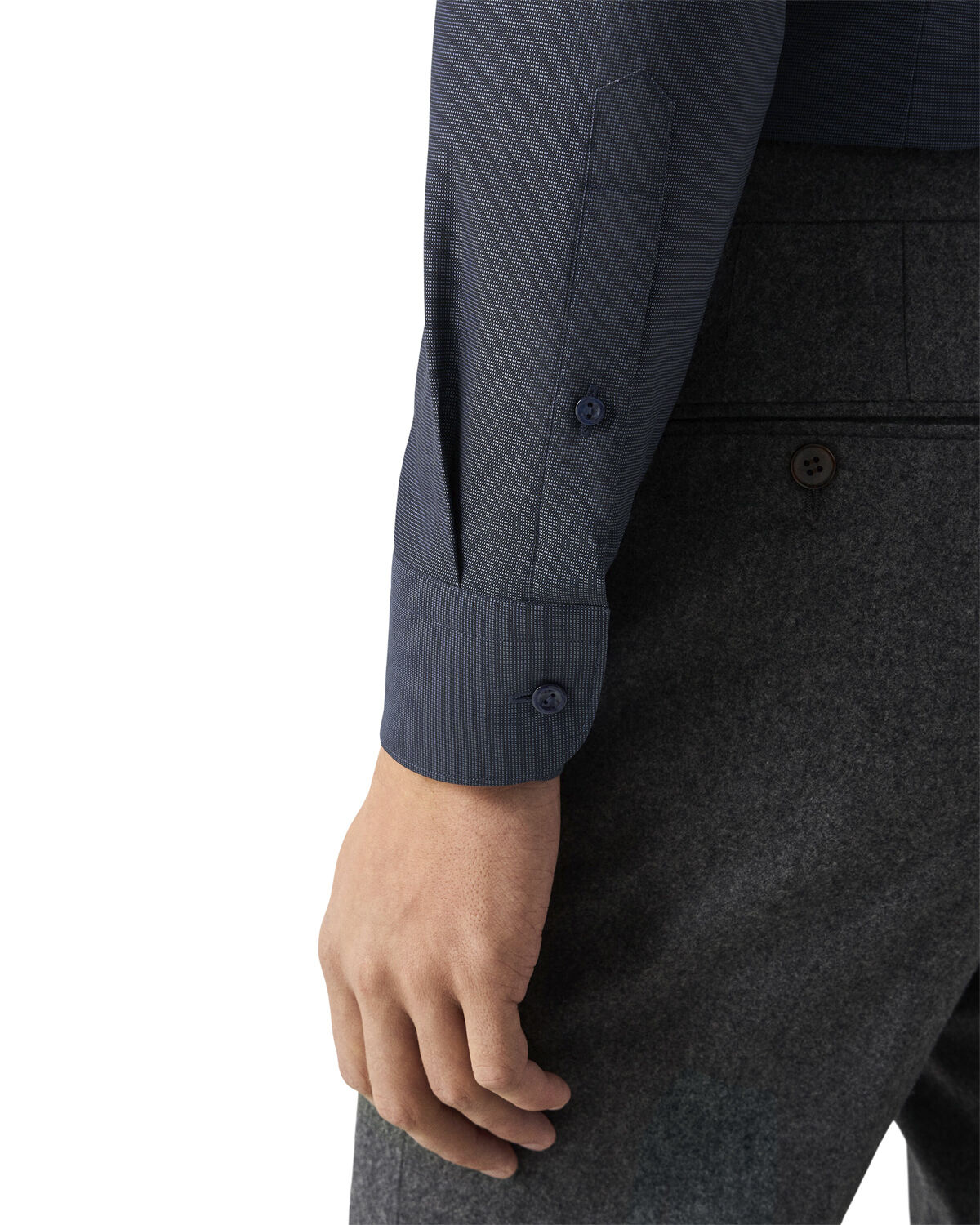 Slim Fit Navy Blue Semi Solid Signature Dobby Shirt