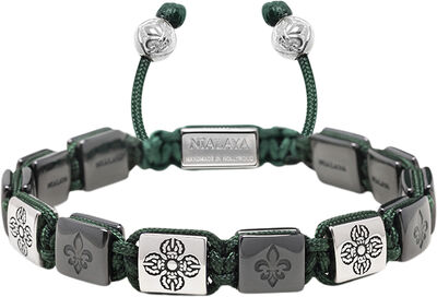 Men's Ceramic Flatbead Bracelet in Green and Silver