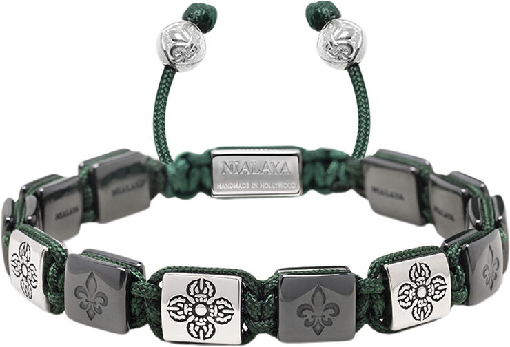 Men's Ceramic Flatbead Bracelet in Green and Silver
