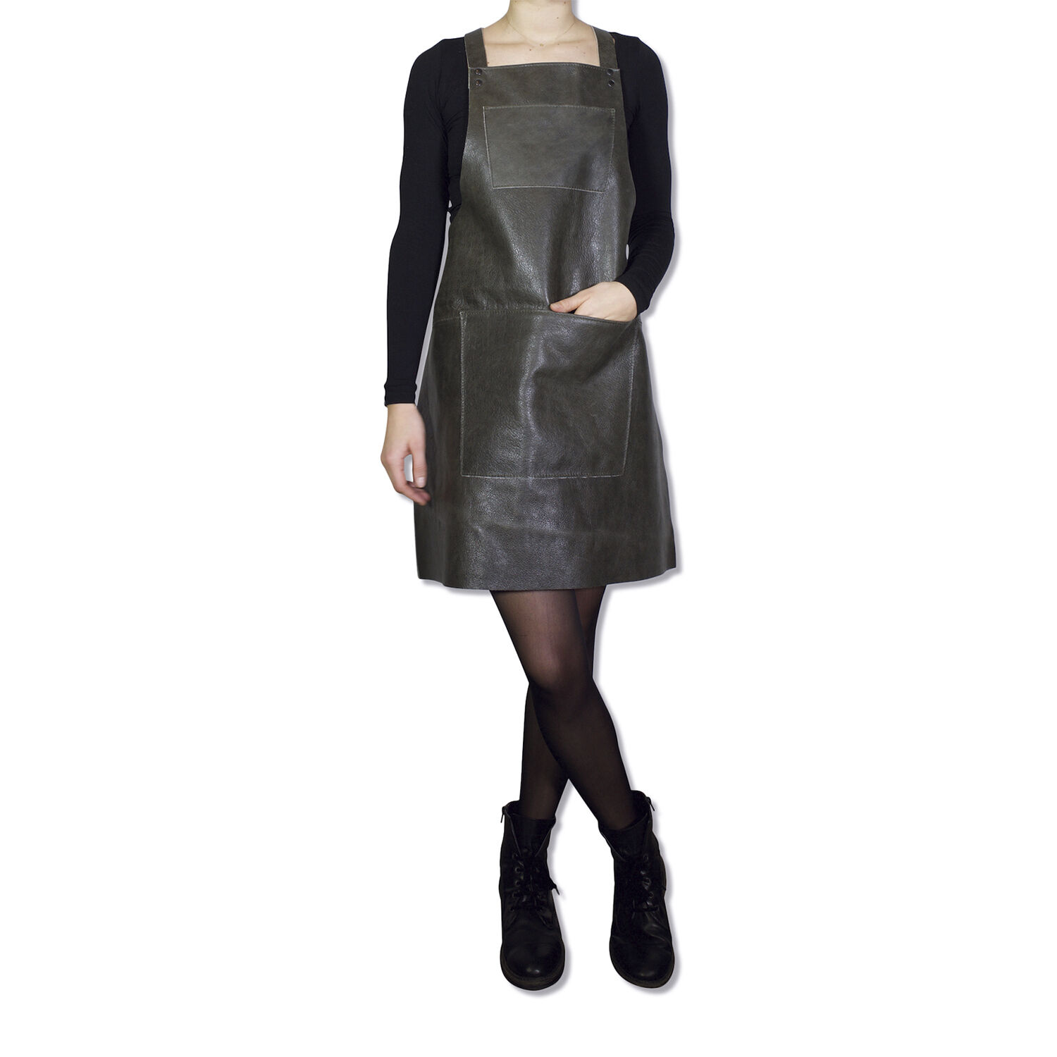 L&aelig;derforkl&aelig;de Suspender Serie Apron Vintage Grey