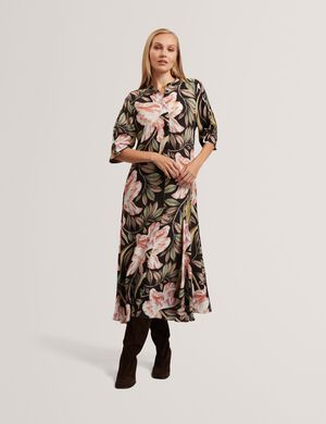 REYJA Printed Short Sleeve Midi Dre