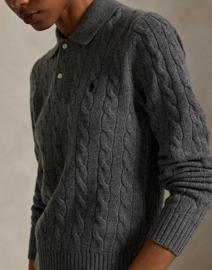 Cable-Knit Wool-Cashmere Polo Sweater