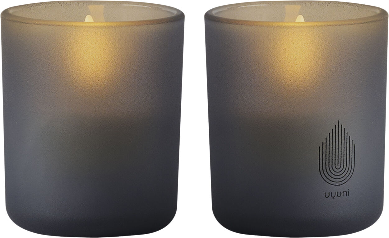 Glass Candle, Grey, 2-pack, 6x7 cm
