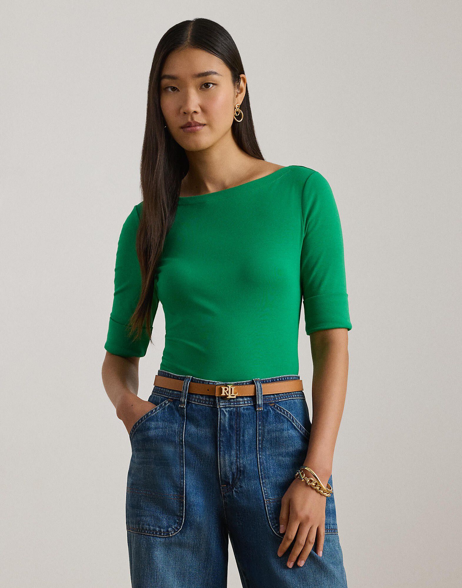 Stretch Cotton Boatneck Tee